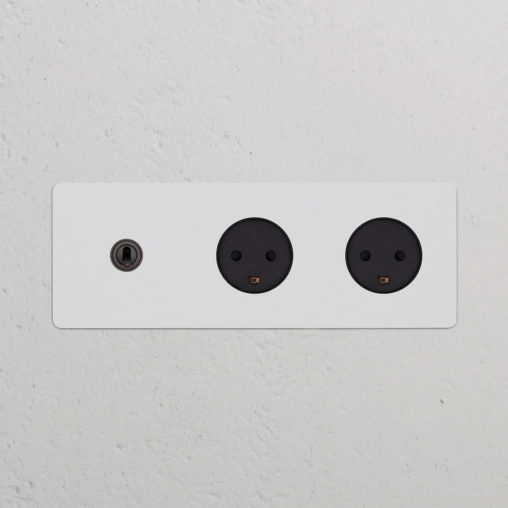 Kew Triple Toggle & 2x Danish Type K Socket - Paintable Bronze | Black