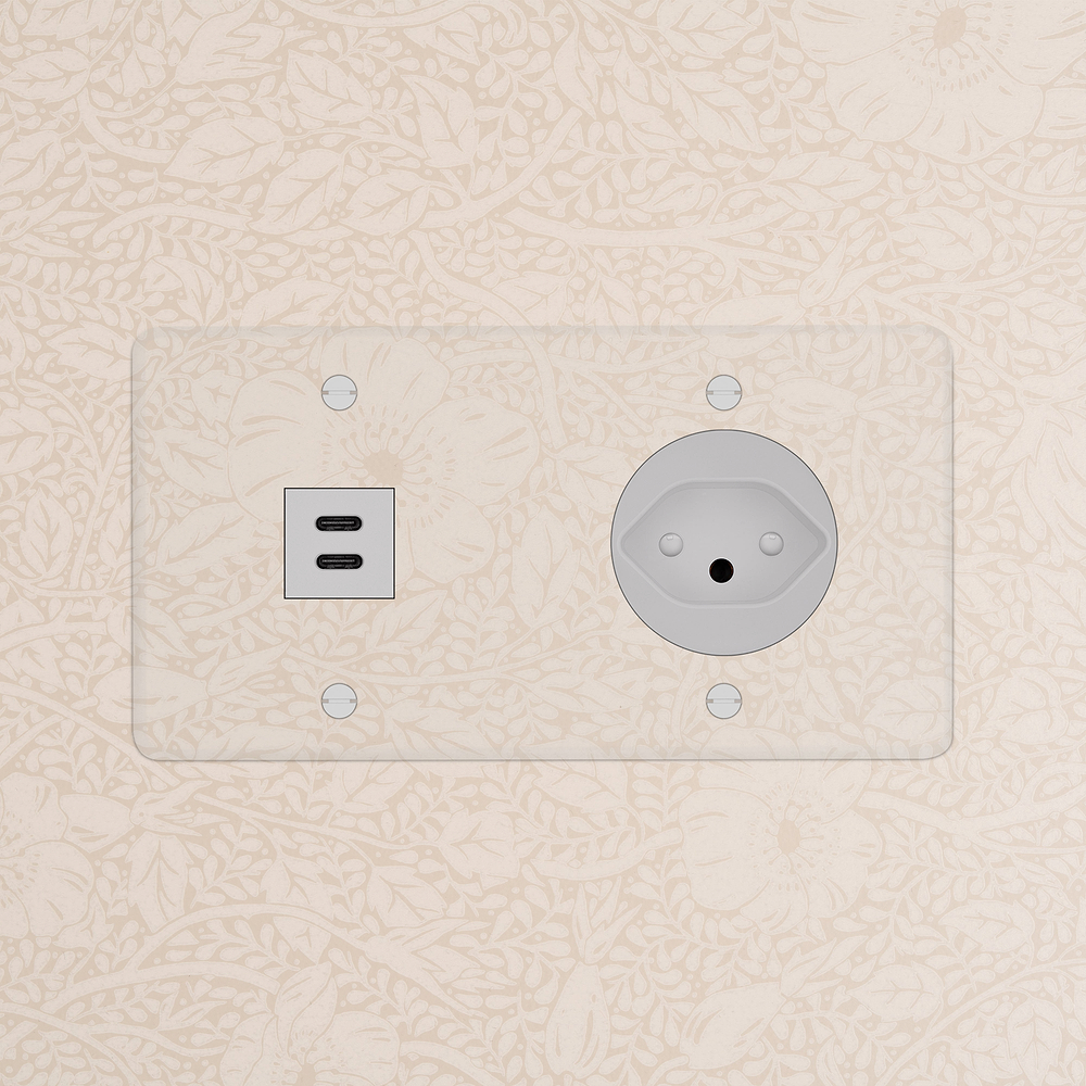 Kew Prise USB-C 30 W & Prise Suisse Type J (Plaque Double) – Transparence | Blanc