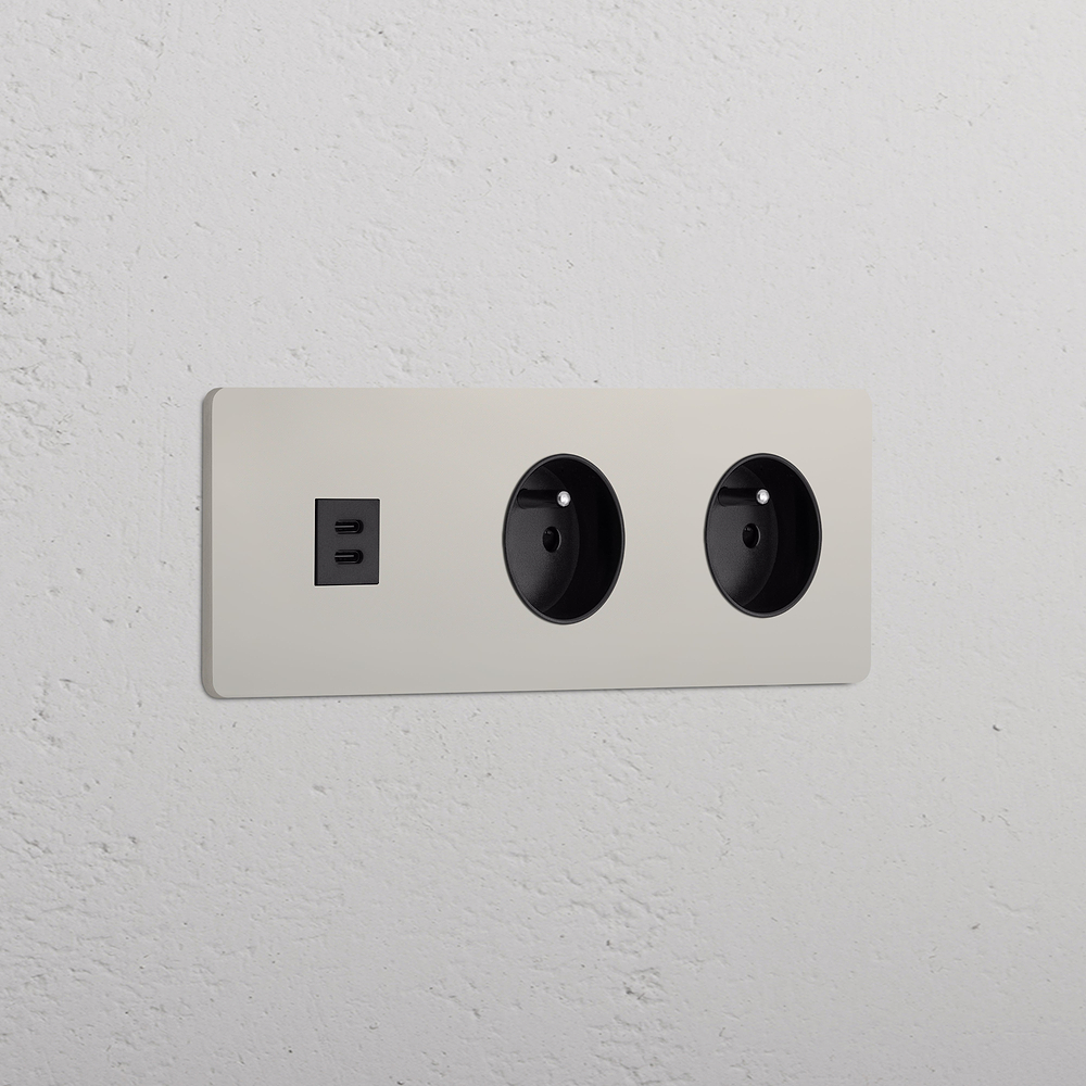 Grove Triple USB-C 30W & 2x French/Belgian Type E Socket - Polished Nickel | Black