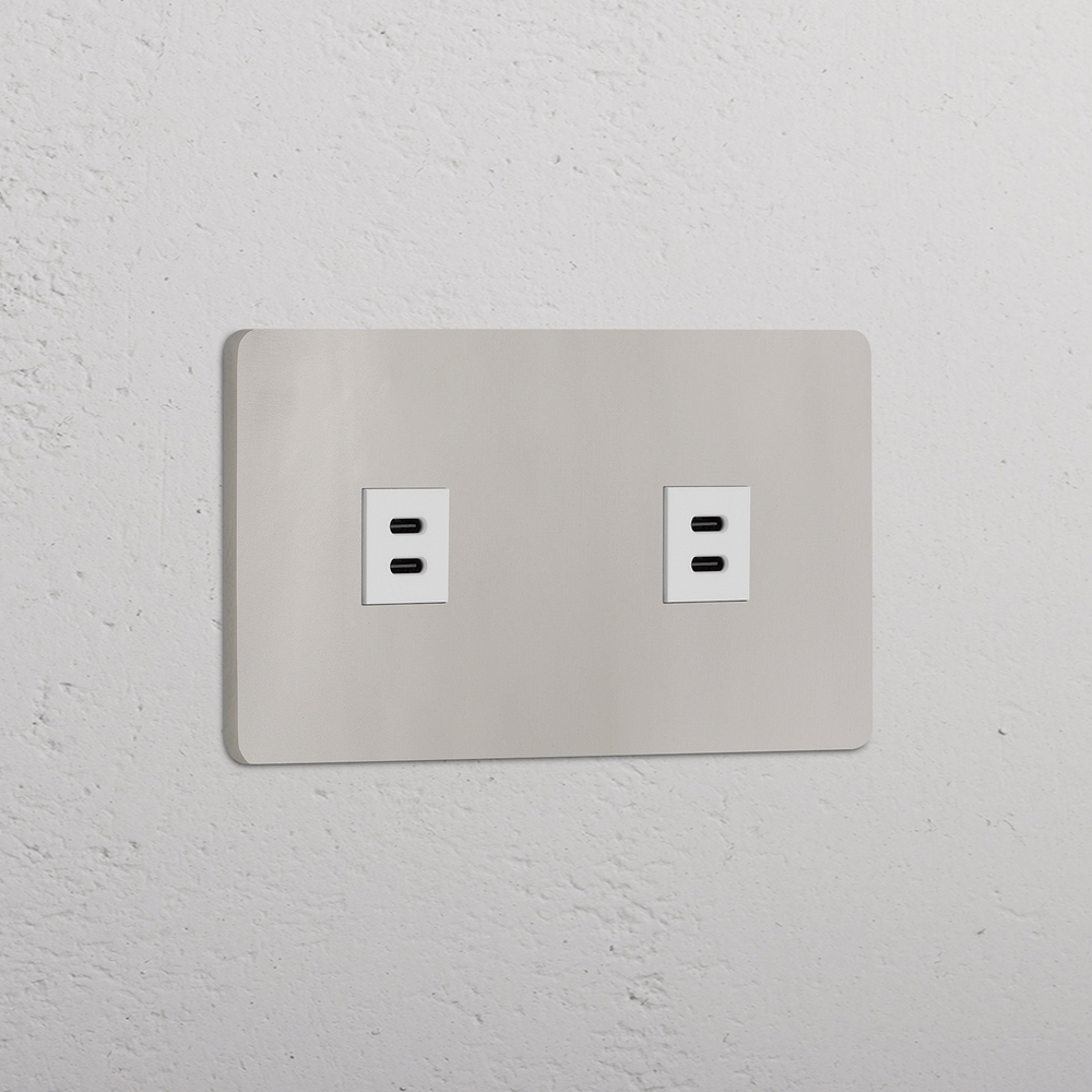Grove USB-C-Anschluss (30 W) 2x in Zweifachrahmen – Poliertes Nickel | Weiss