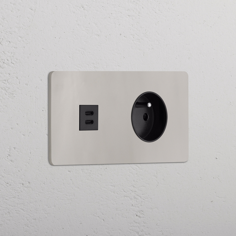 Grove Double USB-C 30W & French/Belgian Type E Socket - Polished Nickel | Black