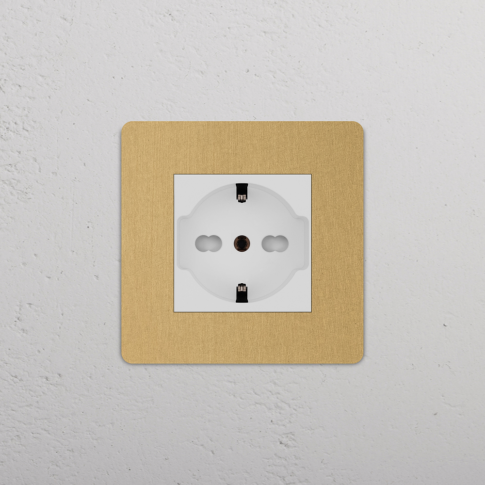 Grove Single Schuko/Bipasso Socket - Antique Brass | White