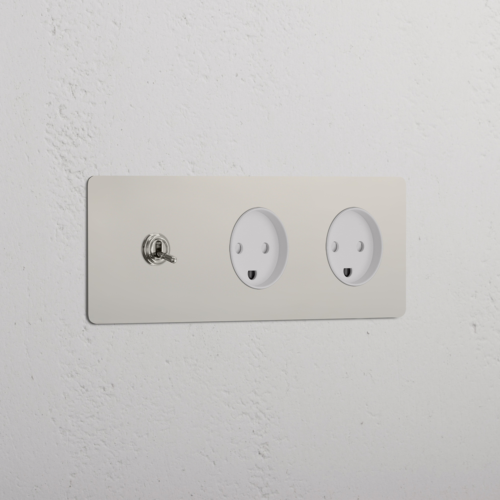 Kew Triple Toggle & 2x Danish Type K Socket - Polished Nickel | White