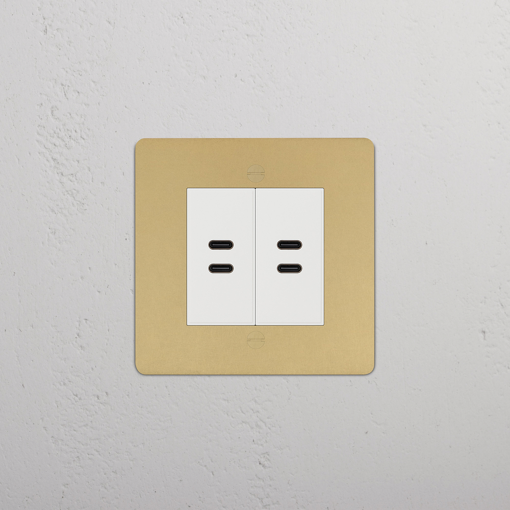 Single 2x USB-C+C Socket - Antique Brass | White