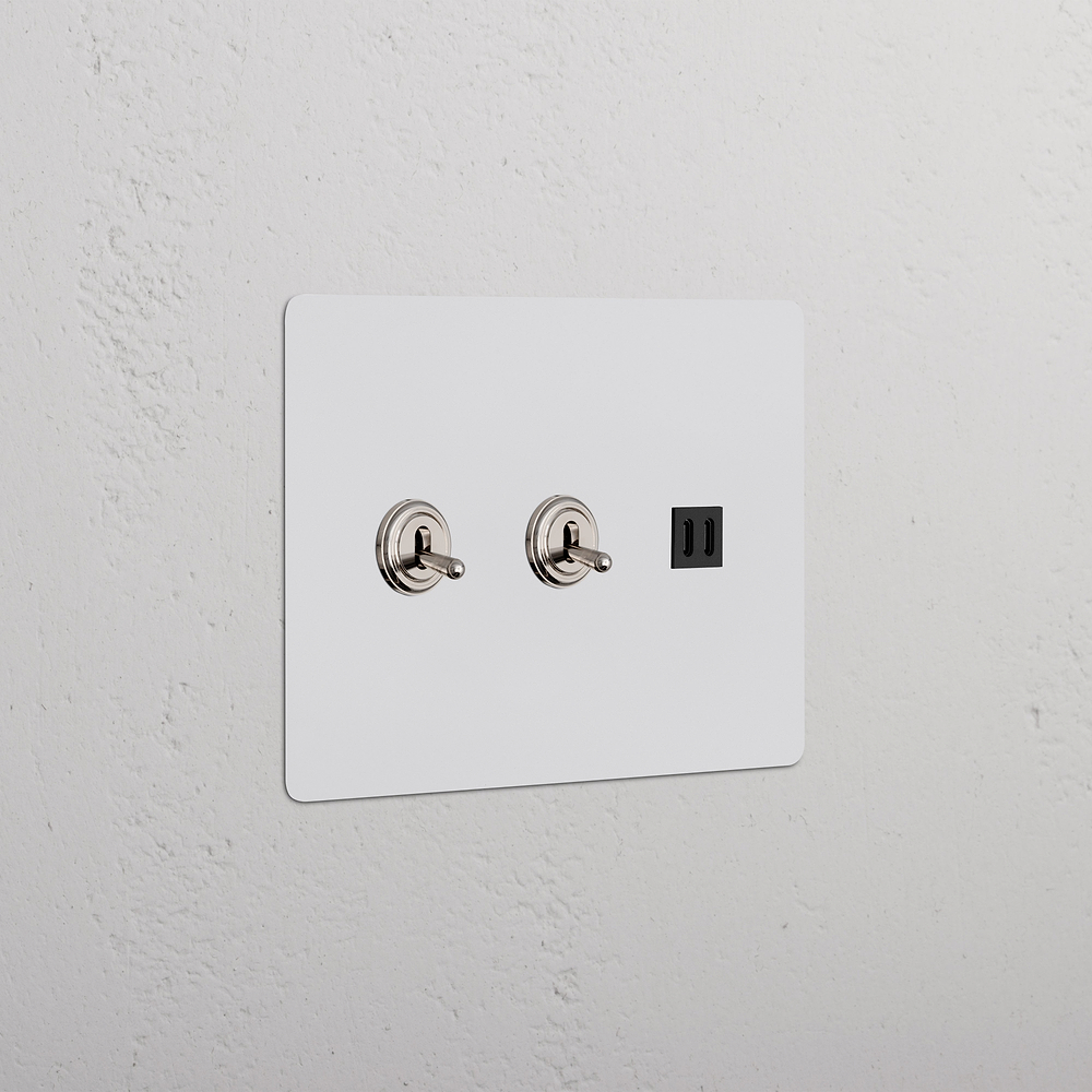 Kew 3G 2x Toggle Switch & Fast Charge USB - Paintable Polished Nickel Black