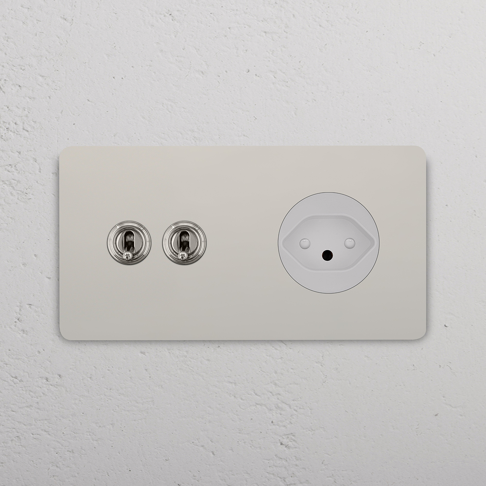 Grove Double 2x Toggle & Swiss Type J Socket - Polished Nickel | White
