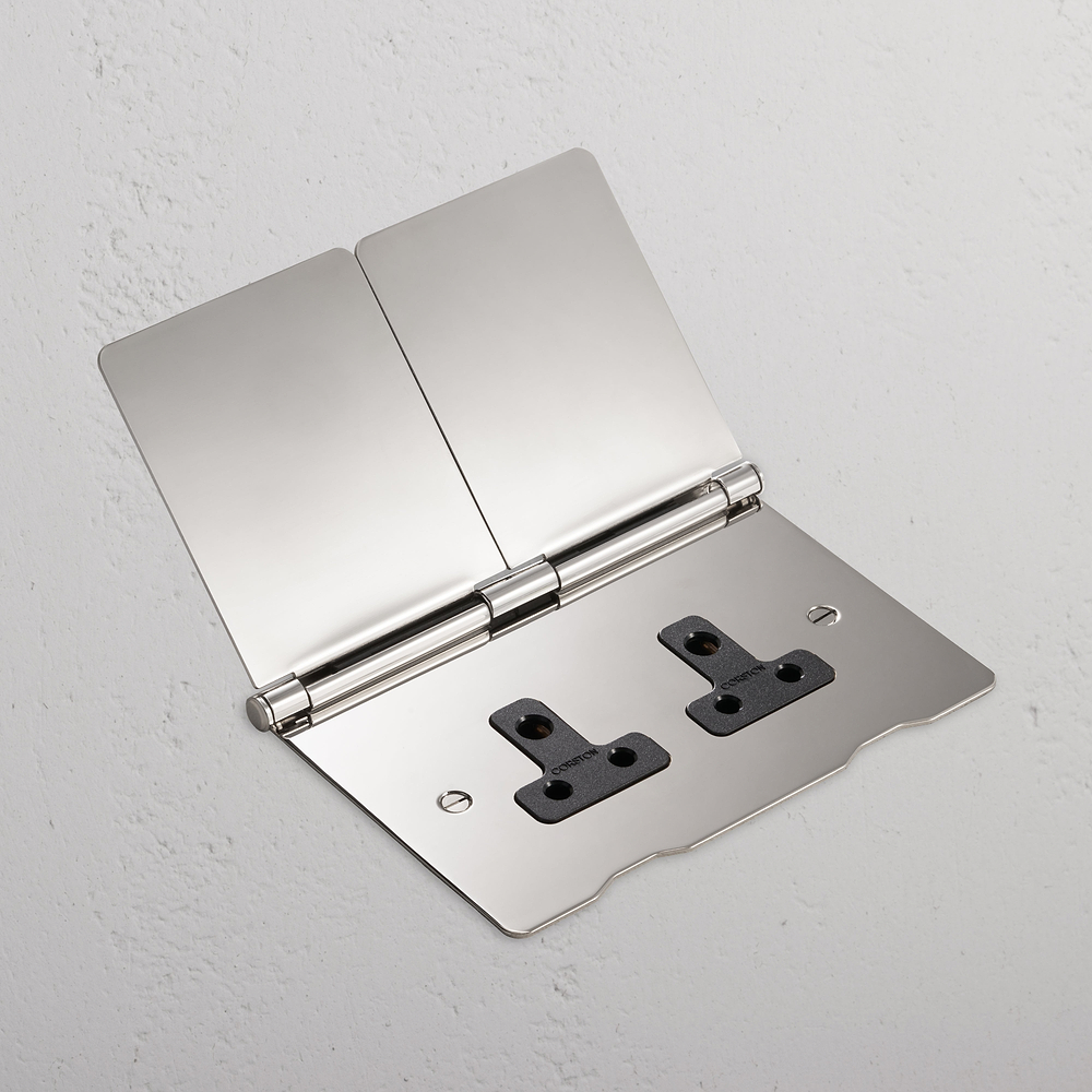 Double 2x 5A Light Floor Socket - Polished Nickel | Black