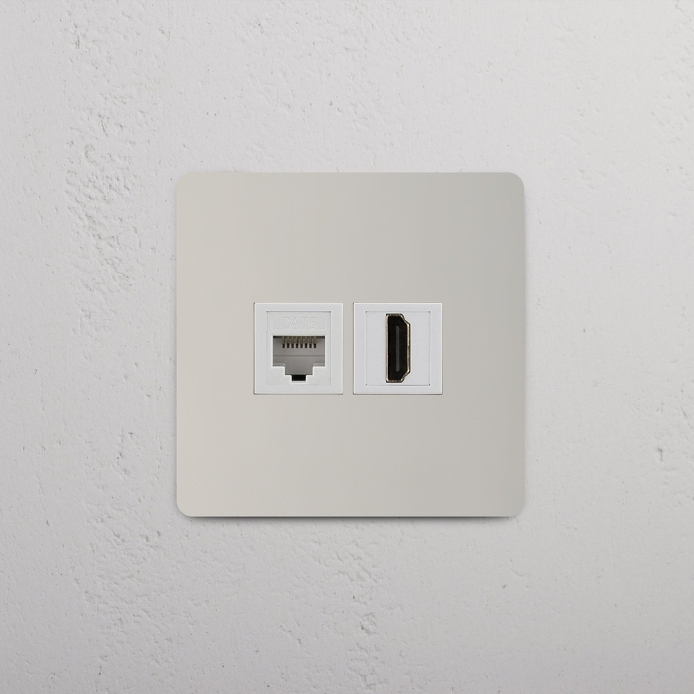 Kew Gniazdo RJ45 i HDMI w pojedynczej ramce - Polerowany nikiel | Biały