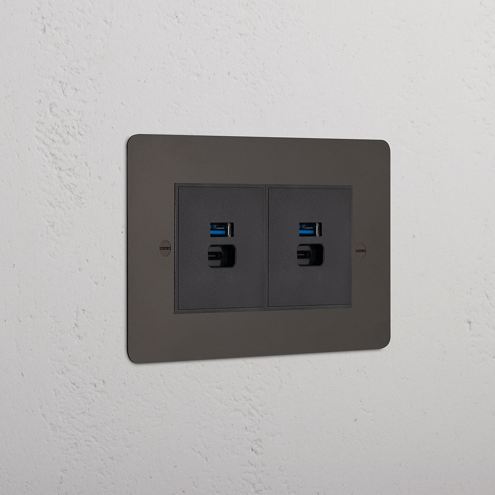 Double 2x USB-A+C Fast Charge Socket - Bronze | Black