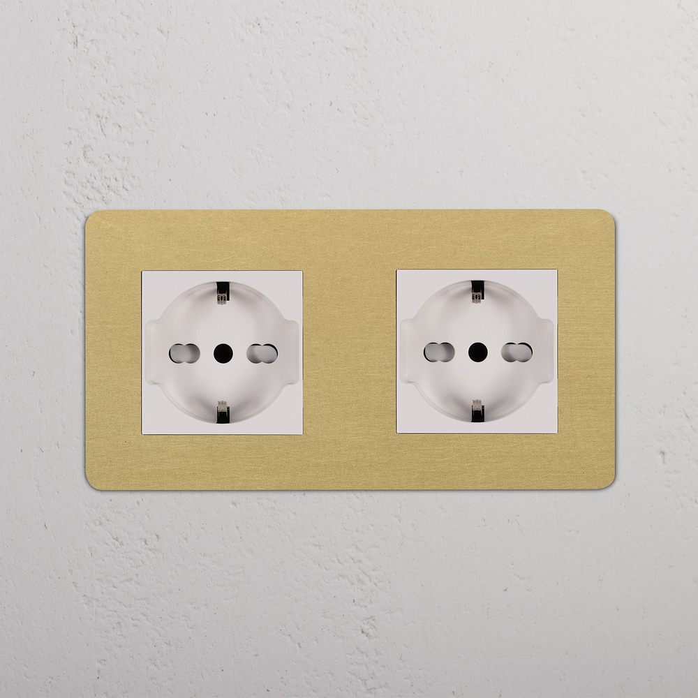 Kew Double 2x Schuko/Bipasso Socket - Antique Brass | White