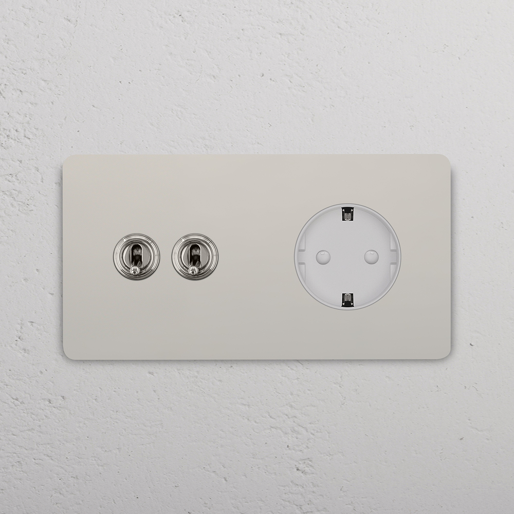 Grove Double 2x Toggle & Schuko Type F Socket - Polished Nickel | White