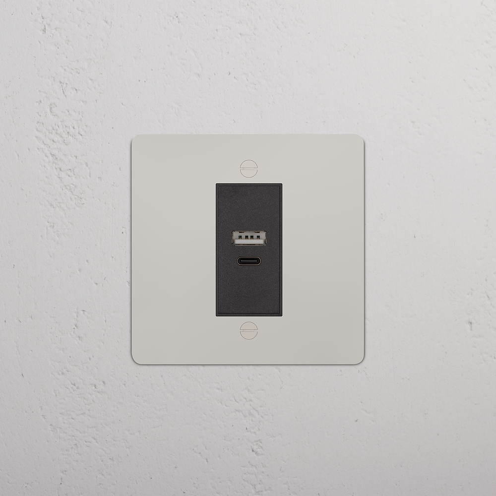 Single USB-A+C Socket - Polished Nickel | Black