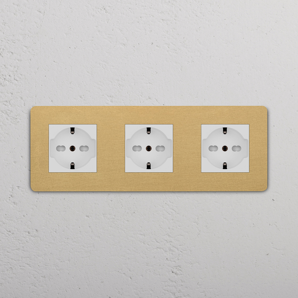 Grove Triple 3x Schuko/Bipasso Socket - Antique Brass | White