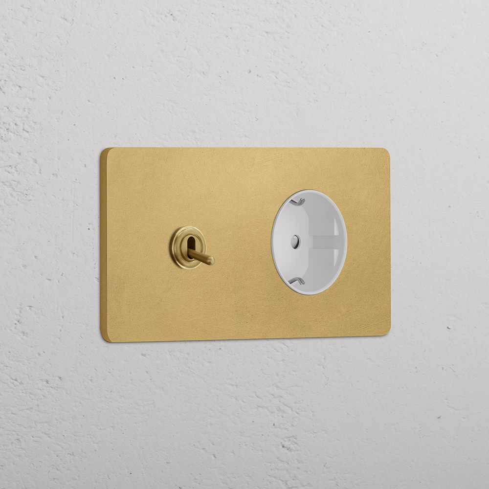 Grove Double Toggle & Schuko Type F Socket - Antique Brass | White