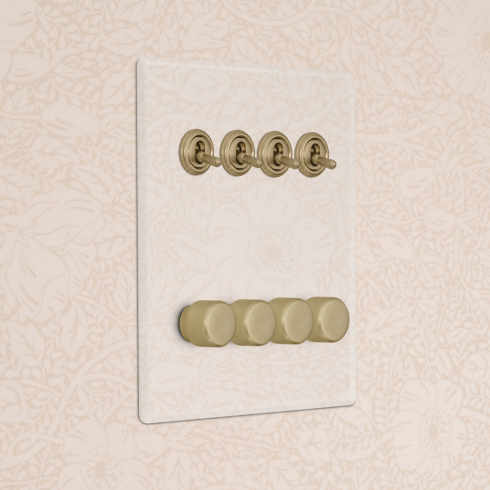 8G 4x Toggle Switch & 4x Dimmer Switch - Clear Antique Brass