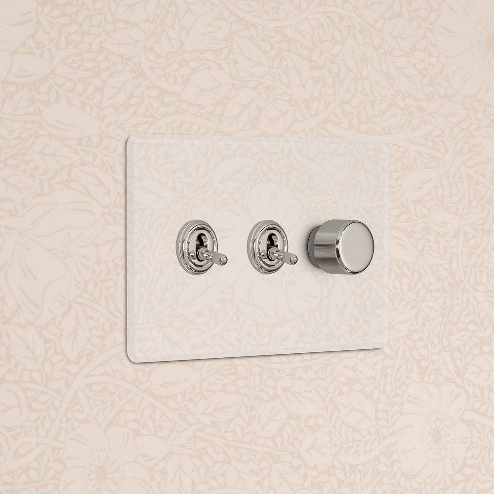 3G 2x Toggle Switch & Dimmer Switch - Clear Polished Nickel