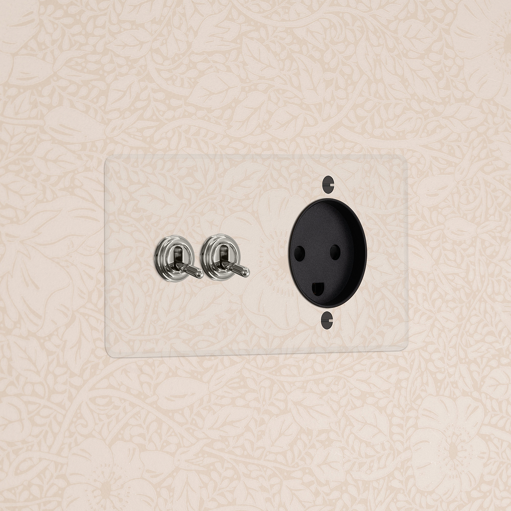 Kew Double 2x Toggle & Danish Type K Socket - Clear Polished Nickel | Black