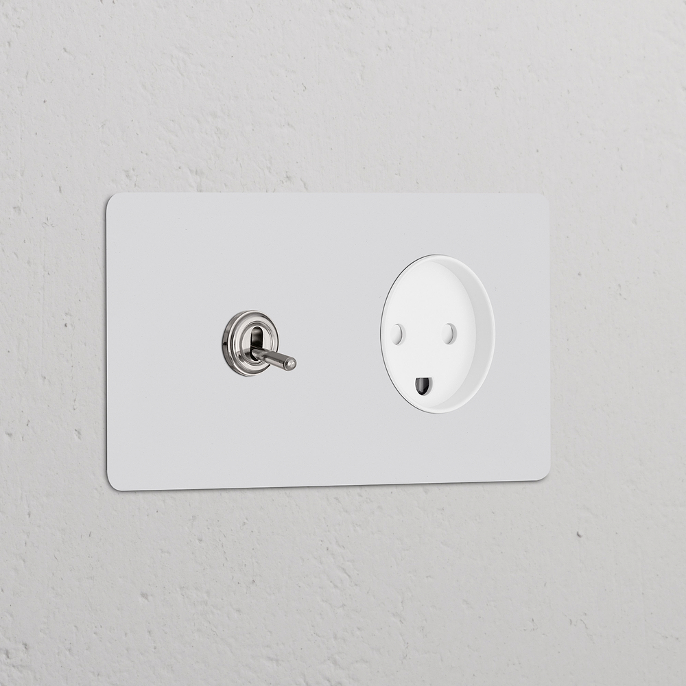 Kew Double Toggle & Danish Type K Socket - Paintable Polished Nickel | White
