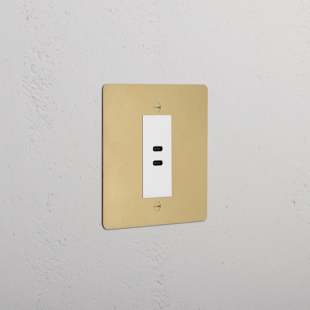 Single USB-C+C Socket - Antique Brass | White
