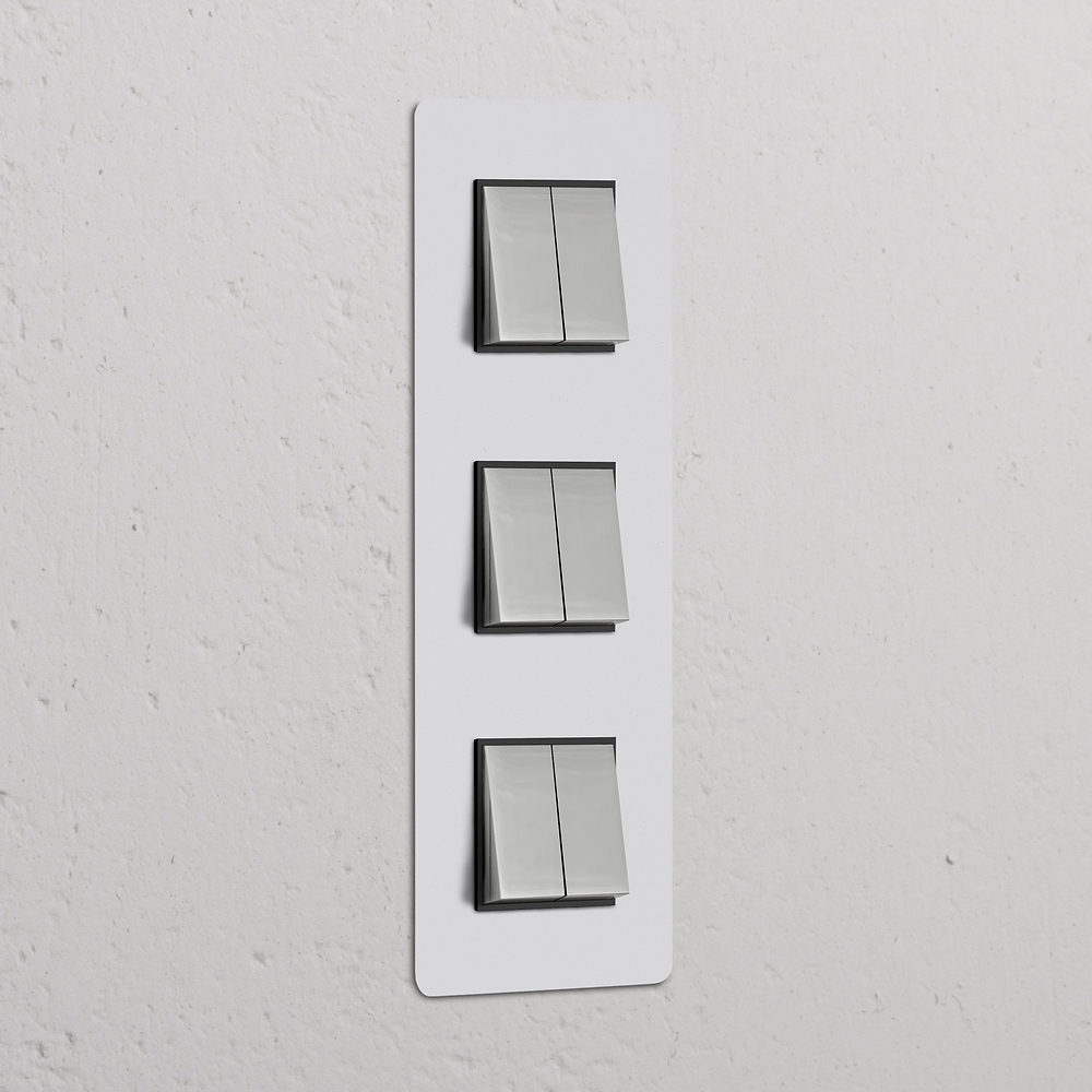 Kew Interrupteur Carré Vertical x6 (Plaque Triple) – Nickel Poli à Peindre | Noir