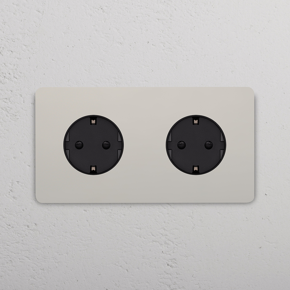 Grove Double 2x Schuko Type F Socket - Polished Nickel | Black
