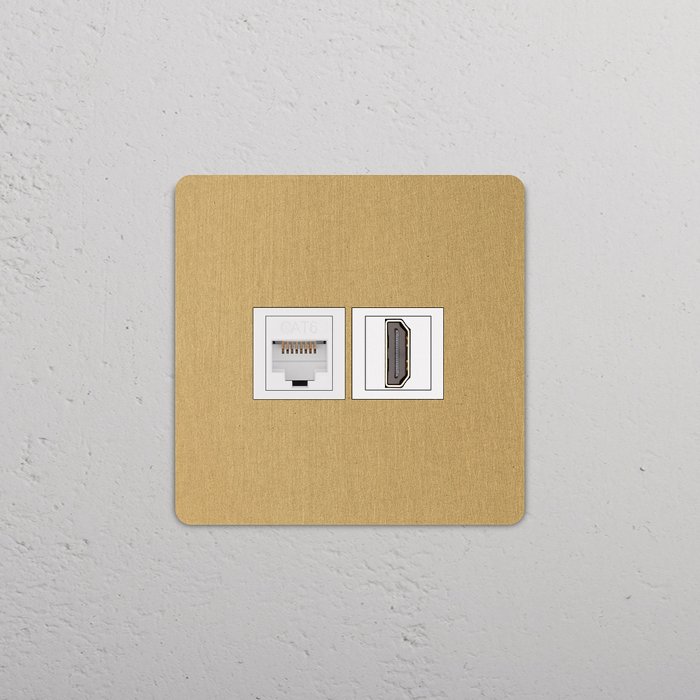 Grove Single RJ45 & HDMI Socket - Antique Brass | White