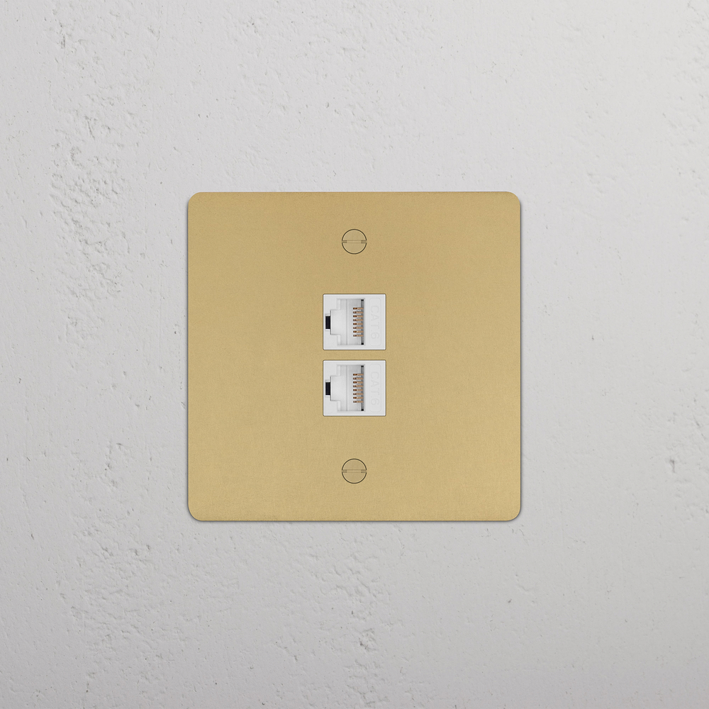 Single 2x CAT6 - Antique Brass | White