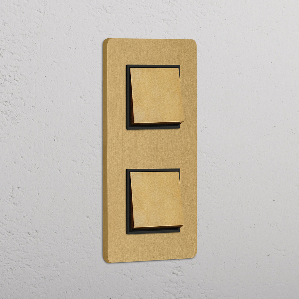 Grove Double 2x Vertical Rocker Switch - Antique Brass | Black