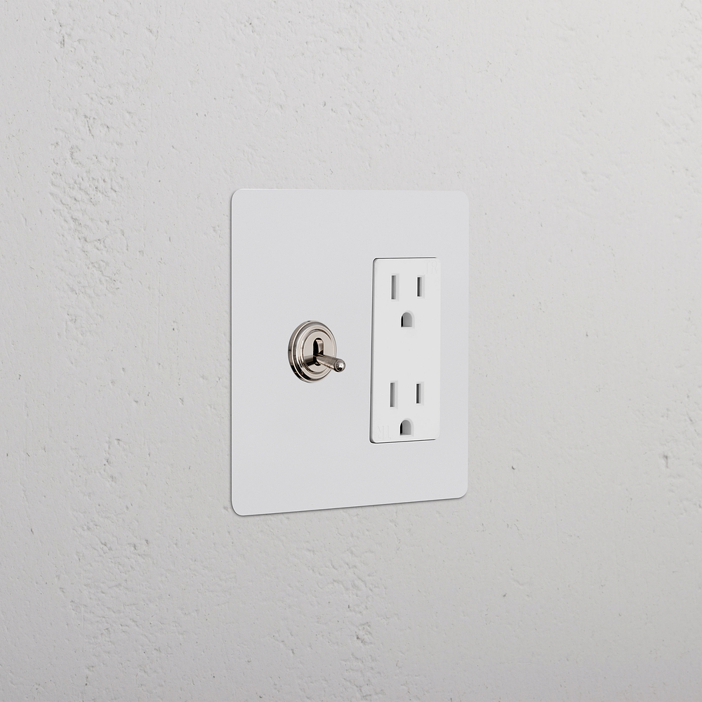 Kew 2G Toggle Switch & Outlet - Paintable Polished Nickel White