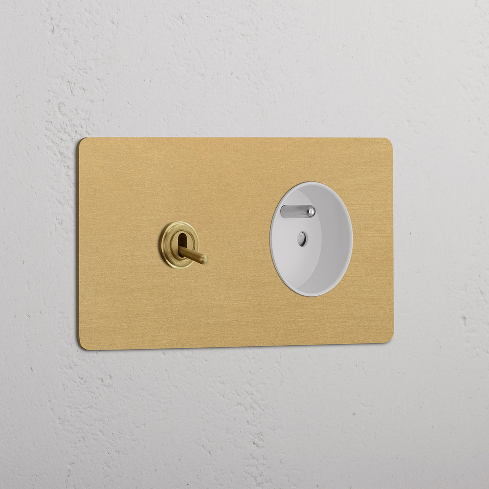 Kew Double Toggle & French/Belgian Type E Socket - Antique Brass | White