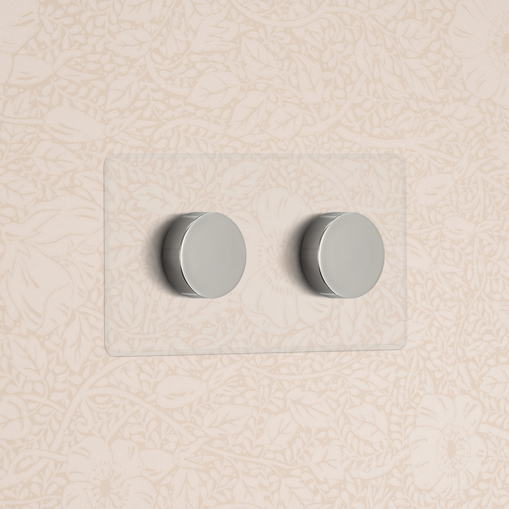 Kew Double 2x Multiway Dimmer Switch - Clear Polished Nickel