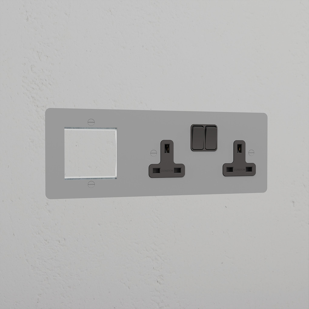 50mm Module & Double Socket Plate - Paintable | Black