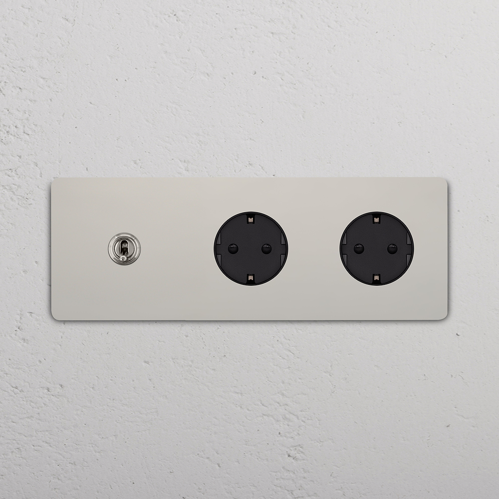 Grove Triple Toggle & 2x Schuko Type F Socket - Polished Nickel | Black