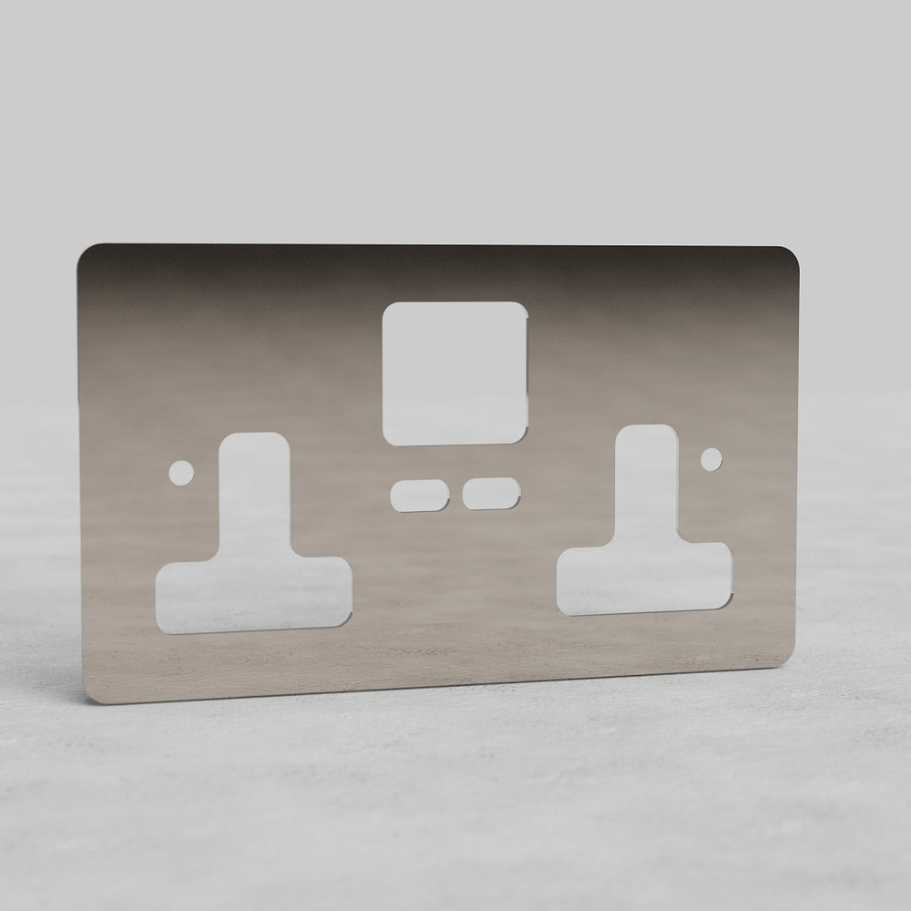 2G 13A UK Socket USB C+C Front Plate – Polished Nickel