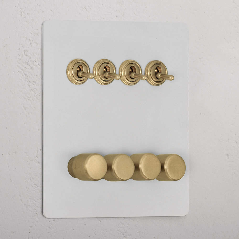 8G 4x Toggle Switch & 4x Dimmer Switch - Paintable Antique Brass