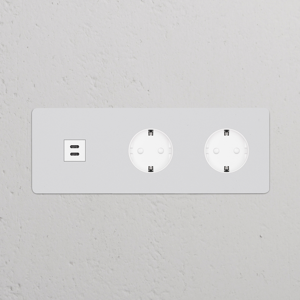 Kew Drievoudige USB-C 30 W voedingsmodule en 2x Schuko type F stopcontact – Beschilderbaar | Wit