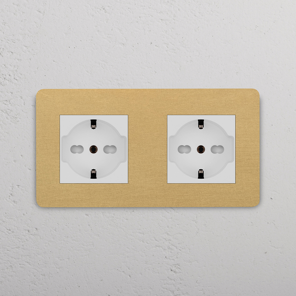 Grove Double 2x Schuko/Bipasso Socket - Antique Brass | White