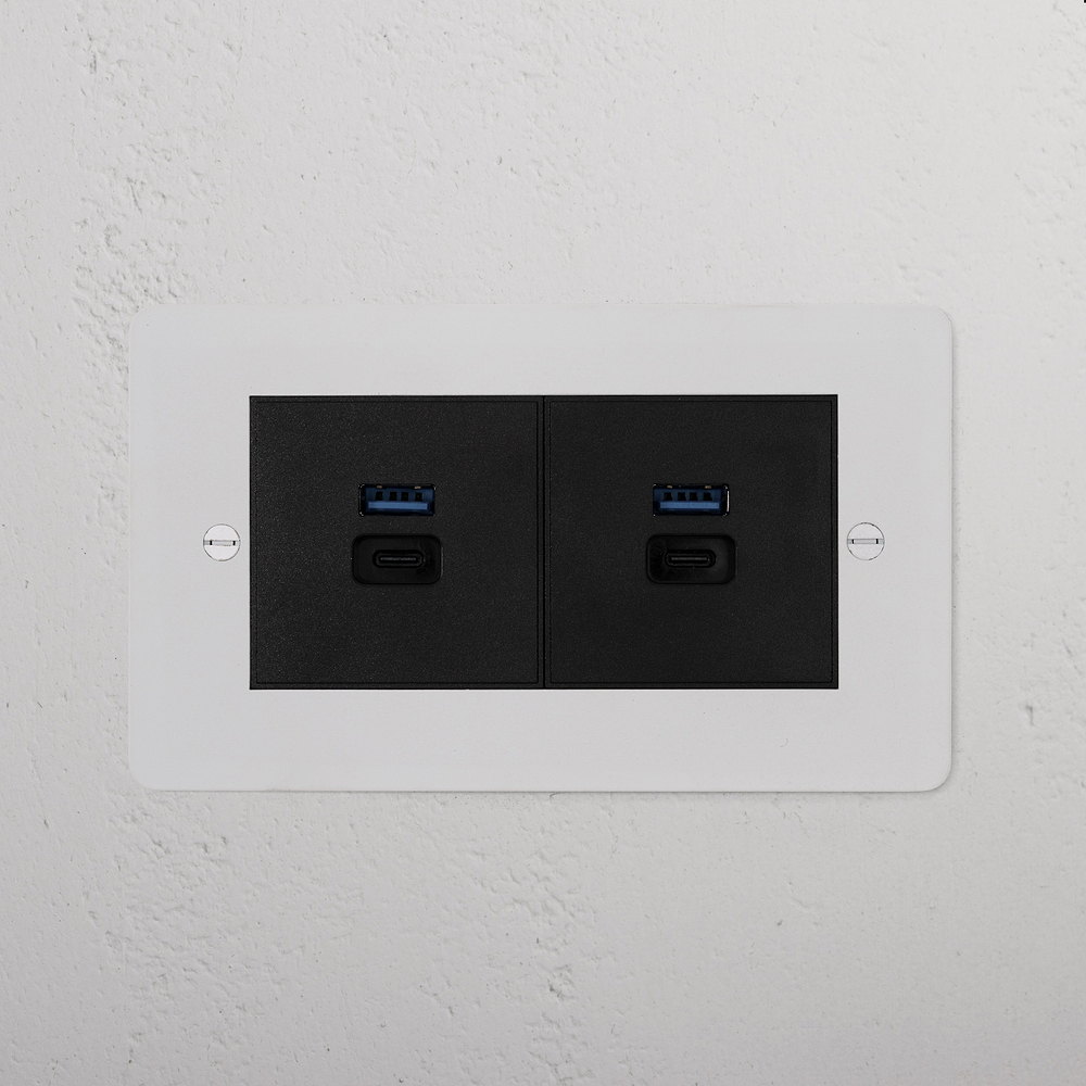 Double 2x USB-A+C Fast Charge Socket - Paintable | Black