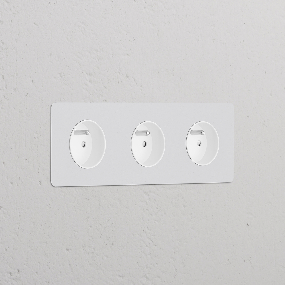 Kew Triple 3x French/Belgian Type E Socket - Paintable | White