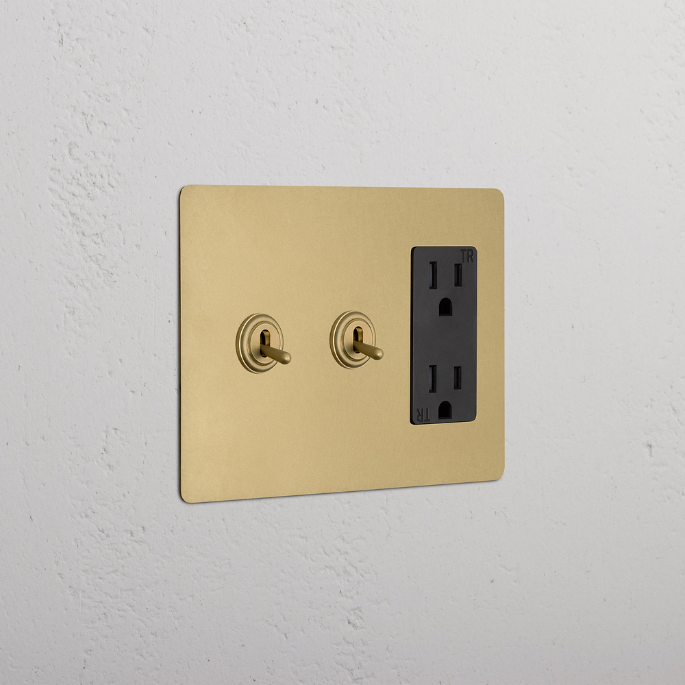 Kew 3G 2x Toggle Switch & Outlet - Antique Brass Black