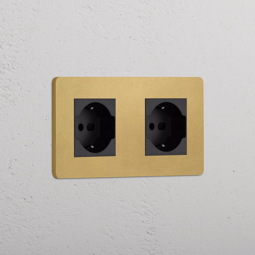 Grove Double 2x Schuko/Bipasso Socket - Antique Brass | Black