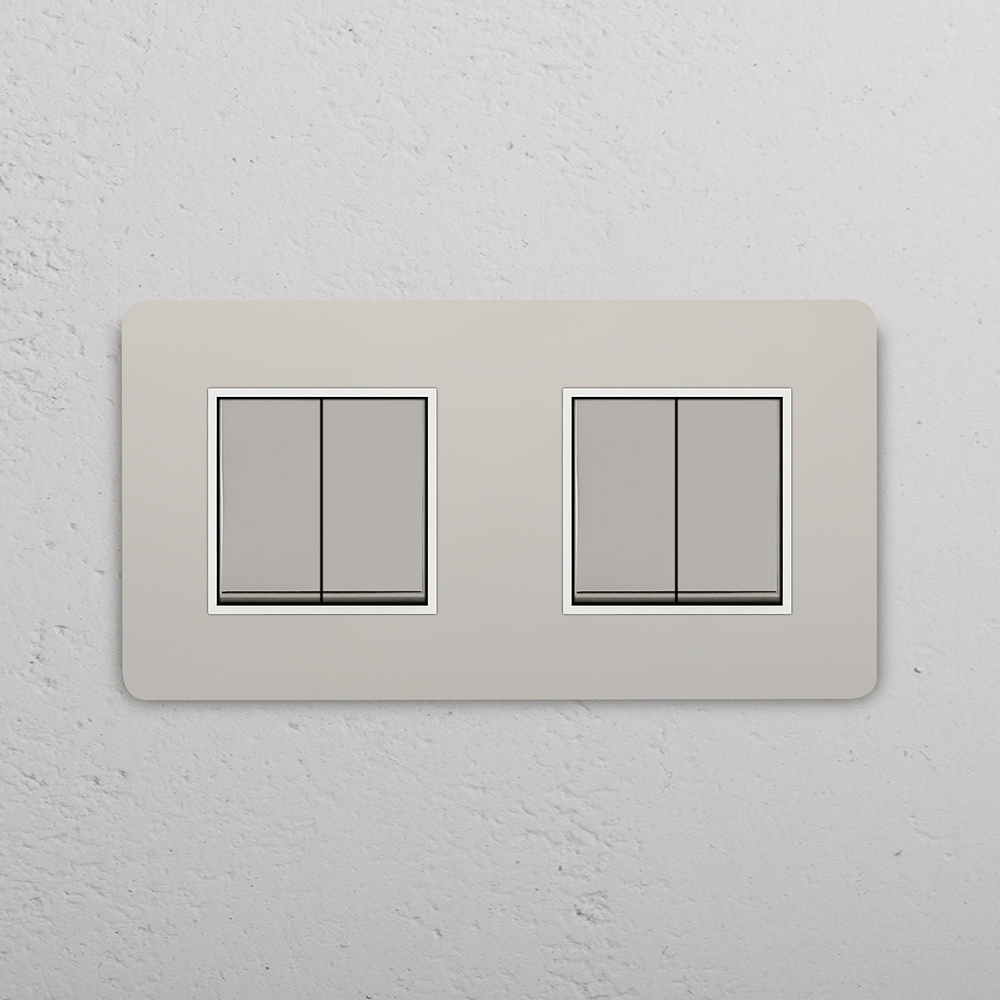 Grove Interrupteur Carré x4 (Plaque Double) - Nickel Poli | Blanc