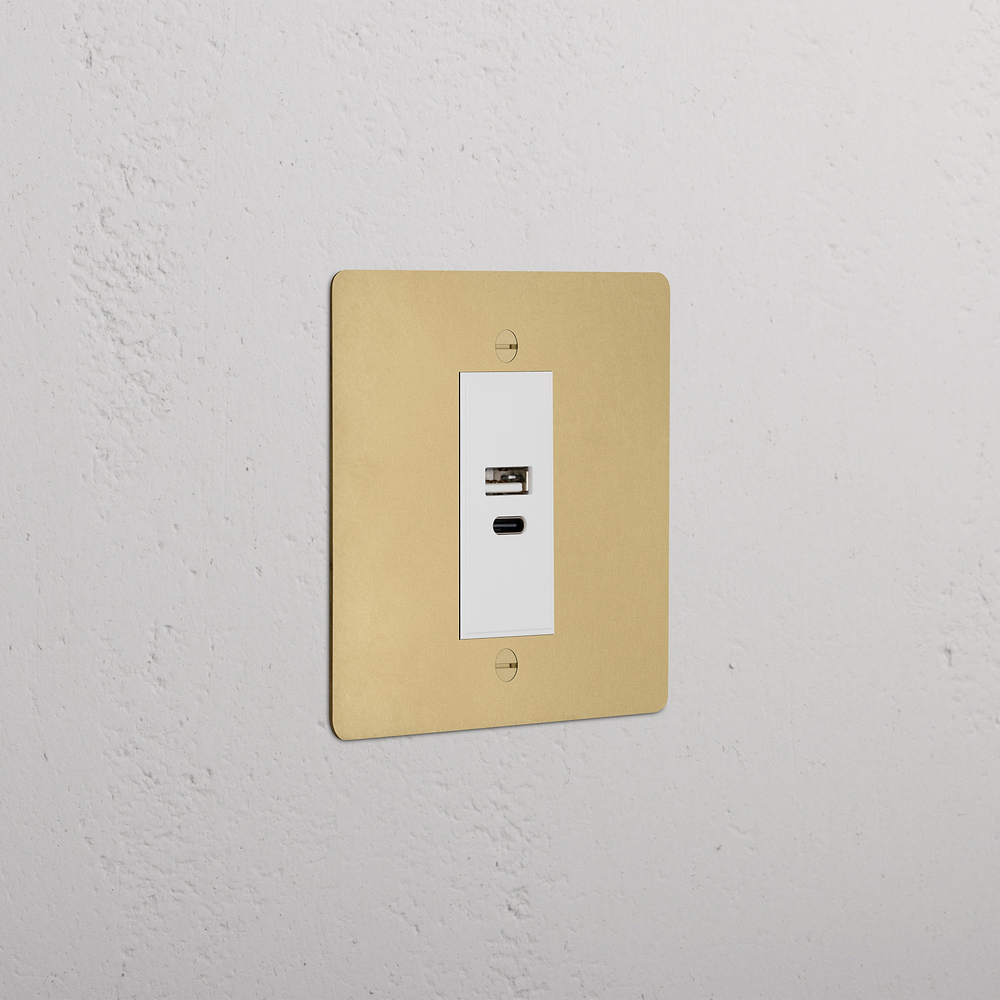 Single USB-A+C Socket - Antique Brass | White