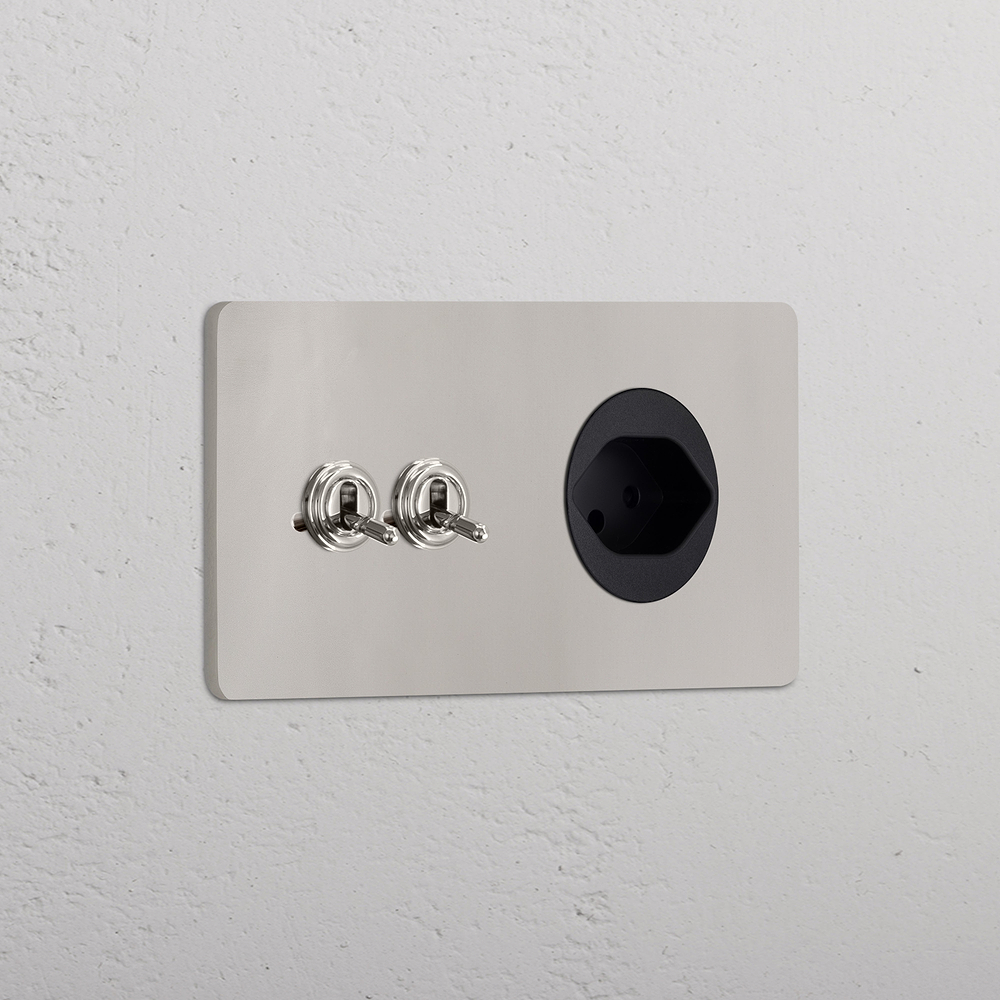 Grove Double 2x Toggle & Swiss Type J Socket - Polished Nickel | Black