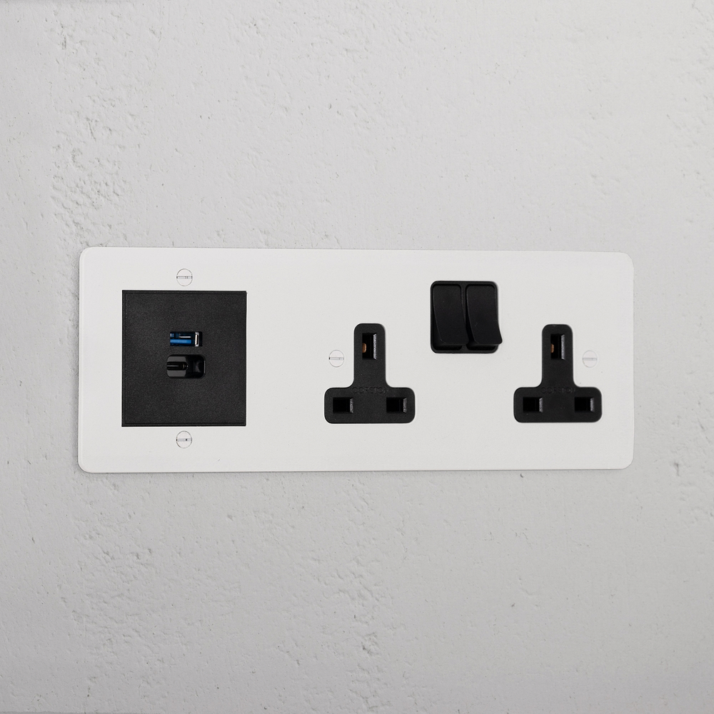Double Socket & USB-A+C Fast Charge - Paintable | Black