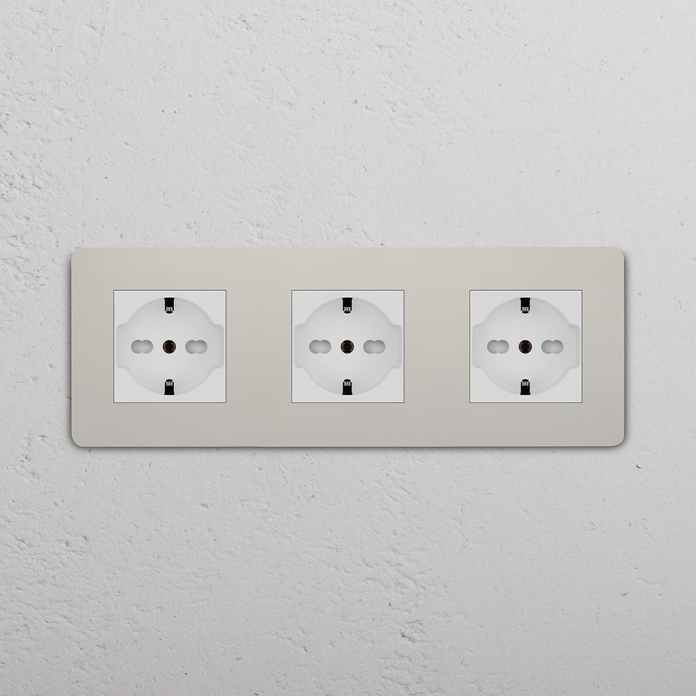 Grove Triple 3x Schuko/Bipasso Socket - Polished Nickel | White