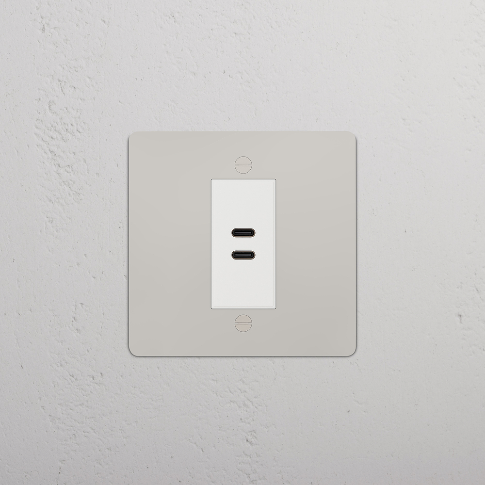 Single USB-C+C Socket - Polished Nickel | White