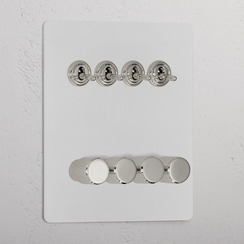 8G 4x Toggle Switch & 4x Dimmer Switch - Paintable Polished Nickel