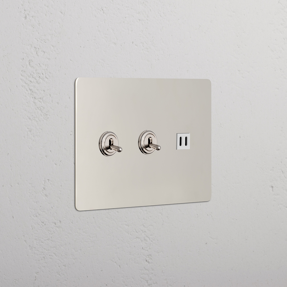 Kew 3G 2x Toggle Switch & Fast Charge USB - Polished Nickel White