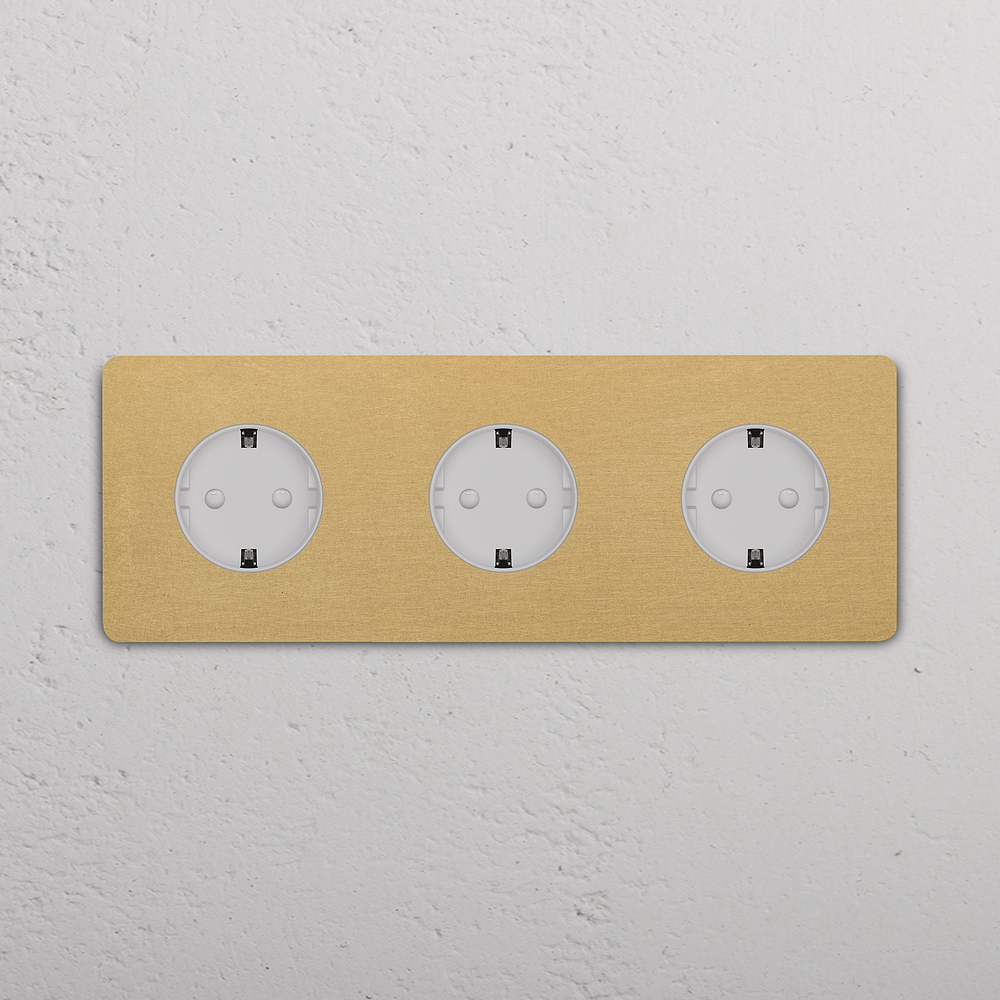 Grove Triple 3x Schuko Type F Socket - Antique Brass | White